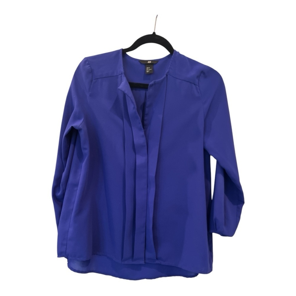 Women’s Purple Pleated Blouse with Cuffed 3/4 Sleeves-H&M-size6